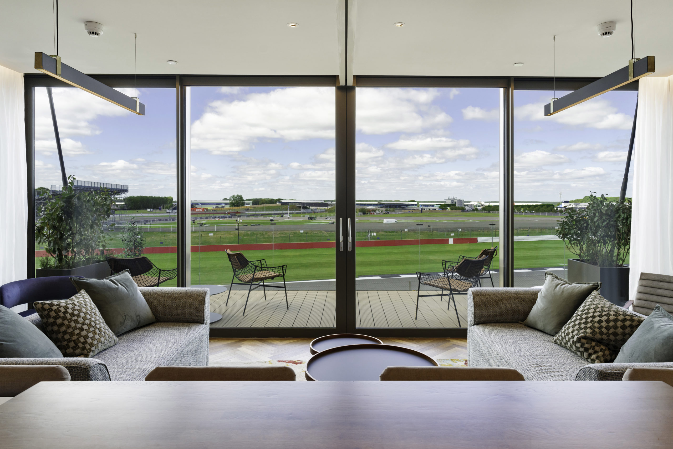 View from inside one of the Silverstone Villas. Glazing solutions fulfilled by Arkay Windows.